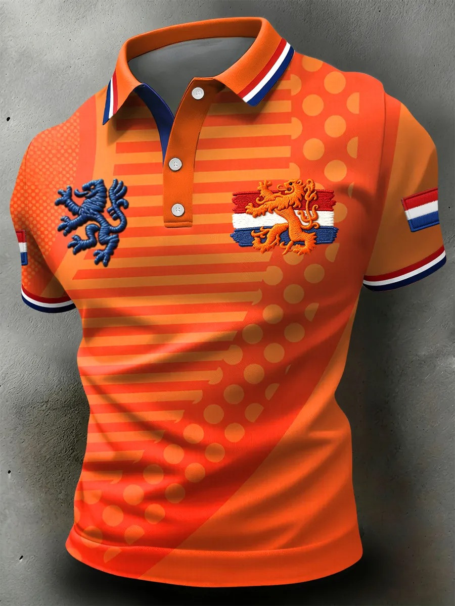 Netherlands Dutch Lion Dot Pattern Polo Shirt Orange Fan Gear Koningsdag Dutch Pride Best Gift Fans