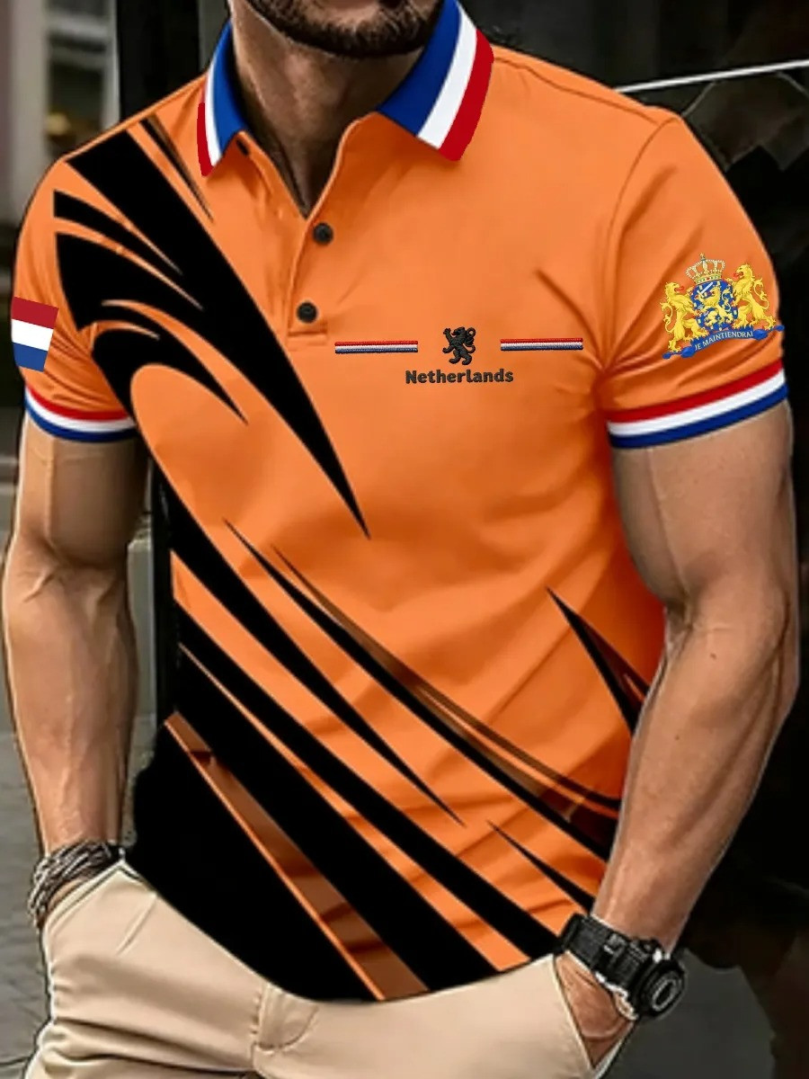 Netherlands Dutch Lion Polo Shirt Orange Diagonal Fan Gear Koningsdag Dutch Pride Best Gift For Fans