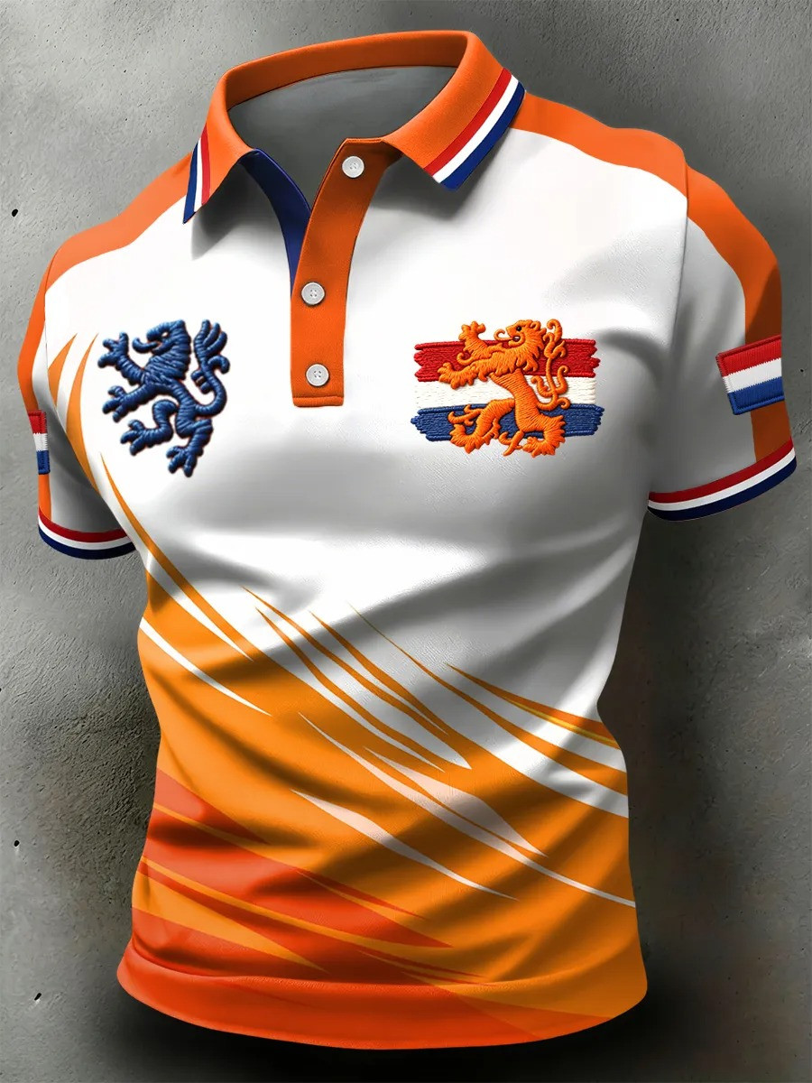 Netherlands Dutch Lion Splatter Polo Shirt Orange Fan Gear Koningsdag Dutch Pride Best Gift For Fans