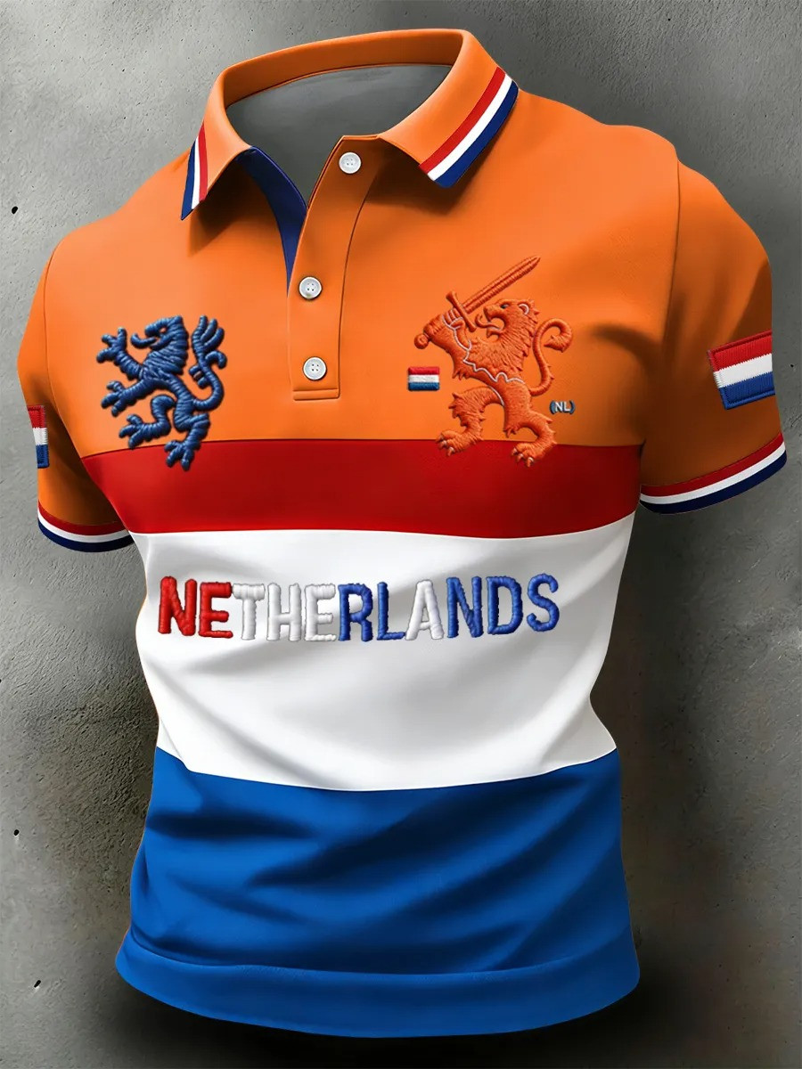 Netherlands Dutch Lion Tricolor Badge Polo Shirt Orange Fan Gear Best Gift For Dutch Holland Fans