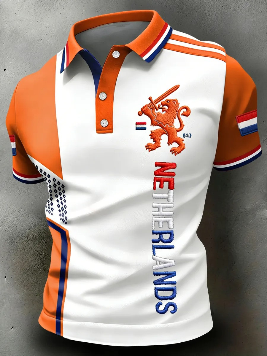 Netherlands Dutch Lion Vertical Polo Shirt Orange Fan Gear Koningsdag Dutch Pride Best Gift For Fans