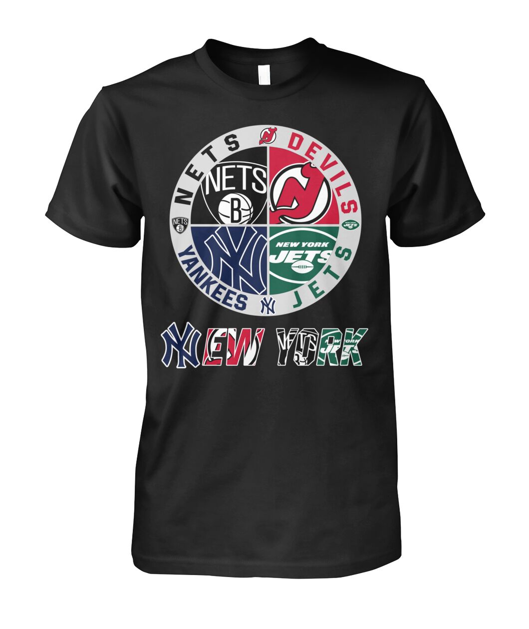 Nets Devils Yankees Jets T-Shirt New York Sports Team Mashup Logo Merch Sport Lover Gear