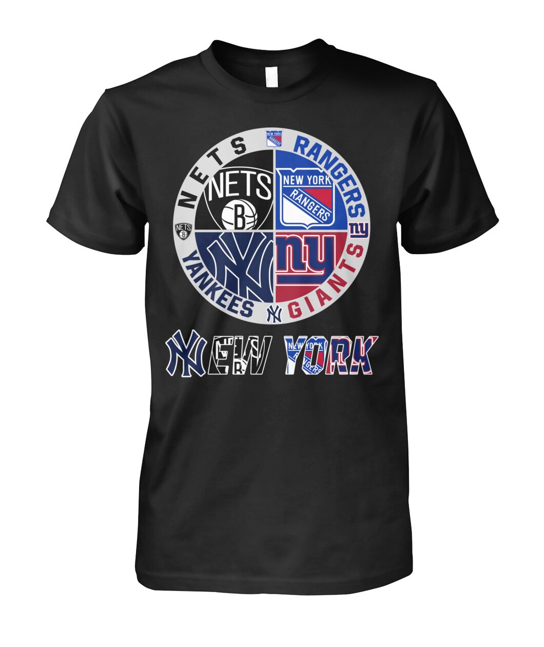 Nets Rangers Yankees Giants T-Shirt New York Sports Team Mashup Logo Shirt Gift For Coworkers