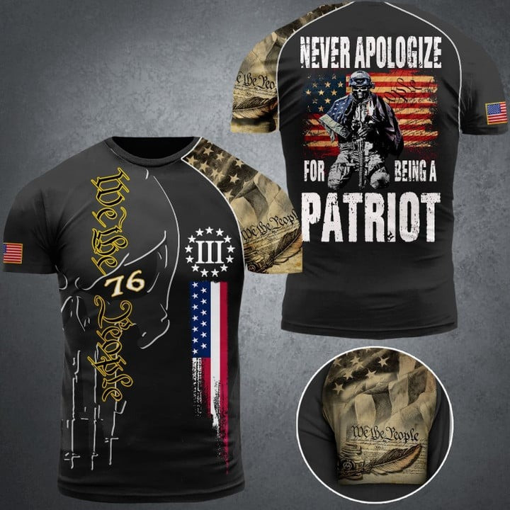 Never Apologize For Being A Patriot Shirt We The People Veteran Tee Shirts Gifts For Patriots