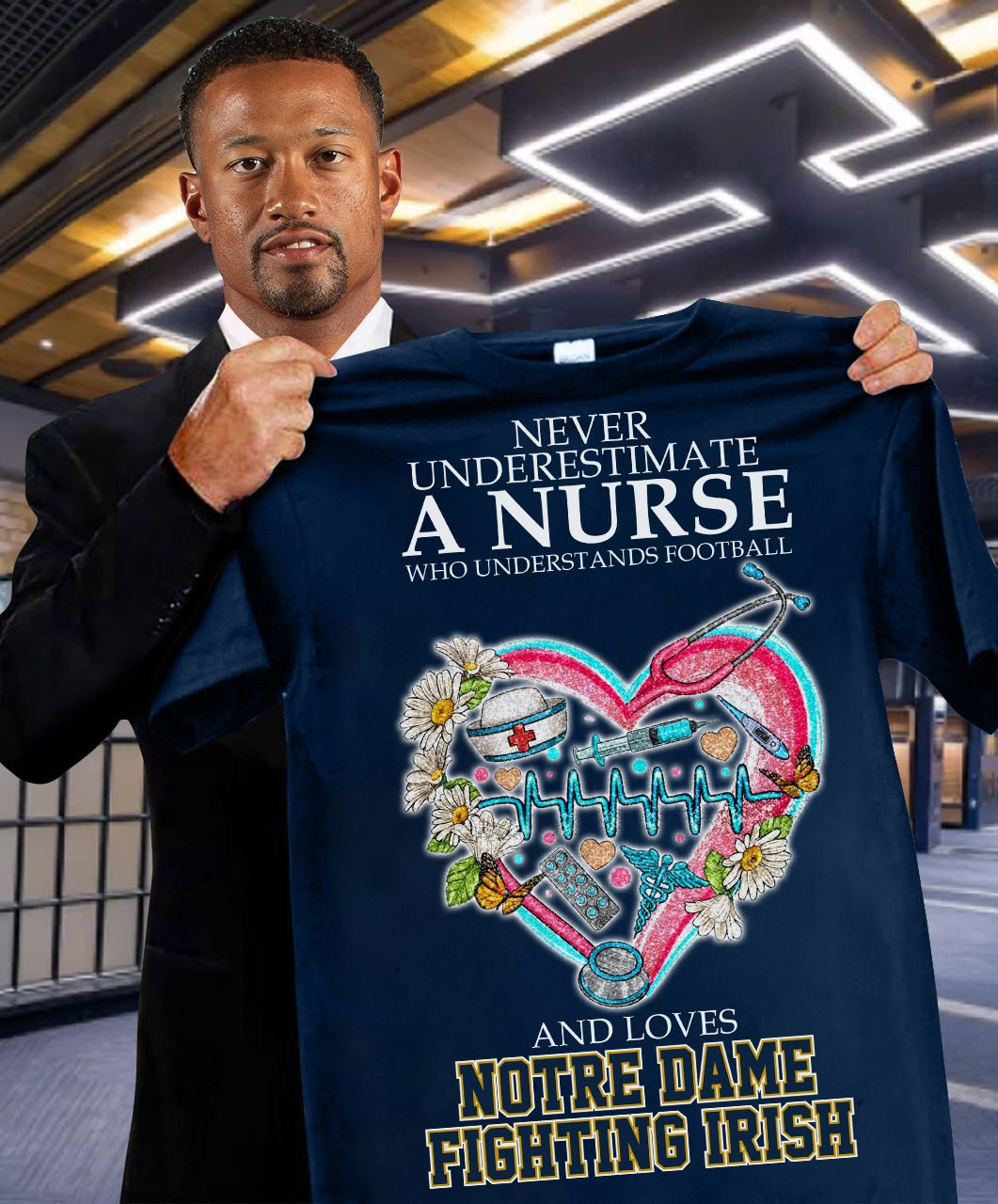 Never Underestimate A Nurse Who Understands Football And Loves Notre Dame T-Shirt Fan Merch