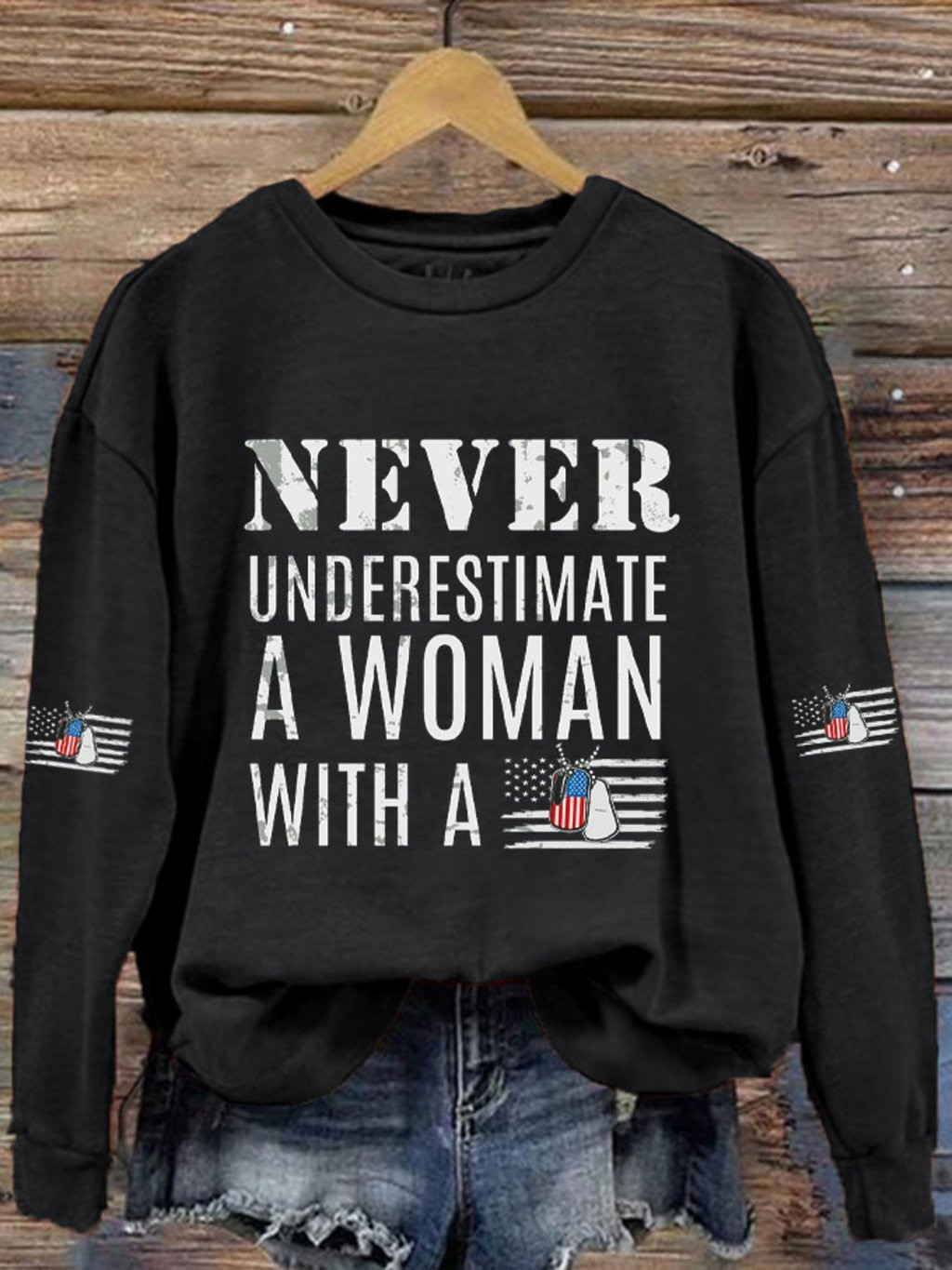 Never Underestimate A Woman Sweatshirt With A DD-214 Veterans Day Ideas Merch