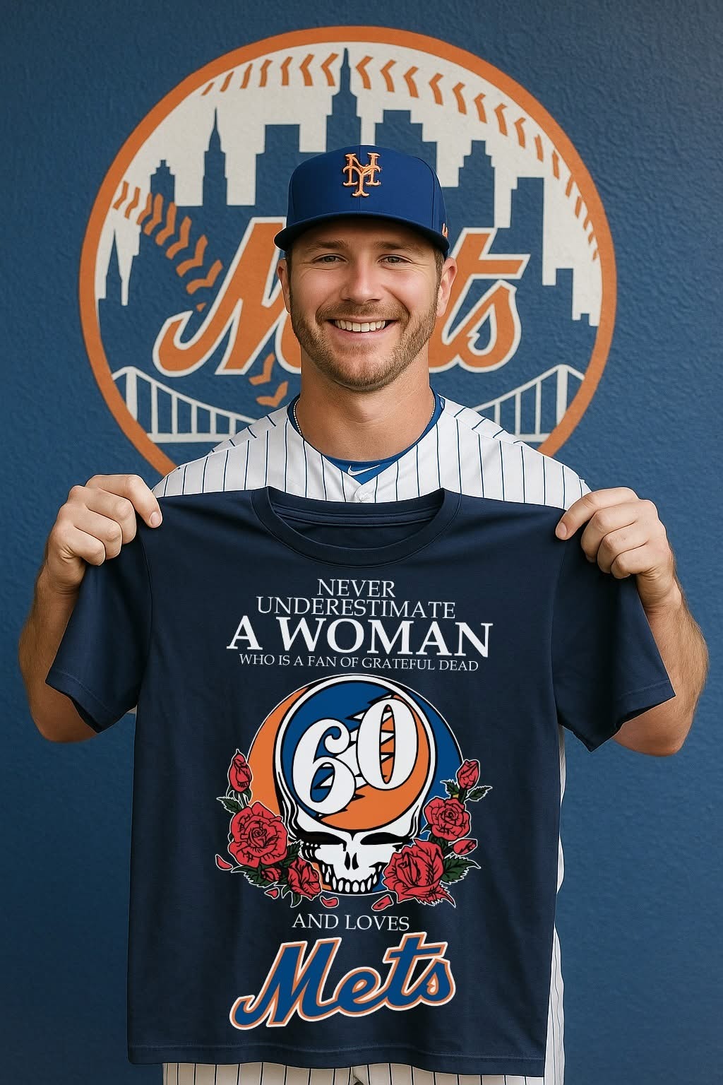 Never Underestimate A Woman Who Loves Grateful Dead And Love Mets T-Shirt Best Gifts For Baseball Players