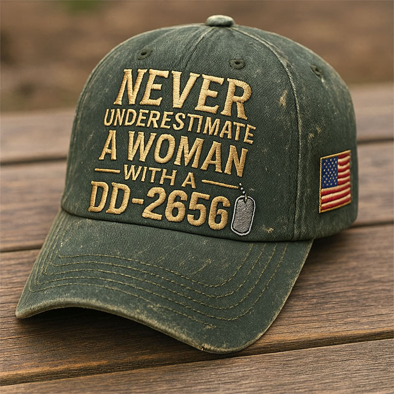 Never Underestimate A Woman With A DD 2656 Hat Proud Veteran Cap Great Gifts For Veterans