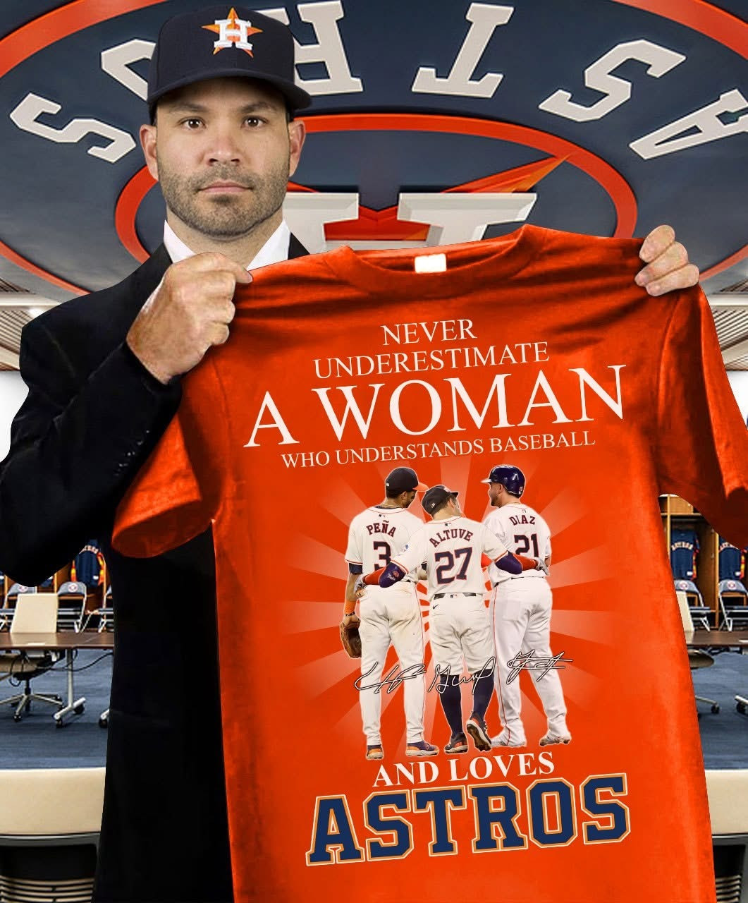 Never Underestimate Woman Loves Astros T-Shirt Baseball Astros Fan Gifts For Her
