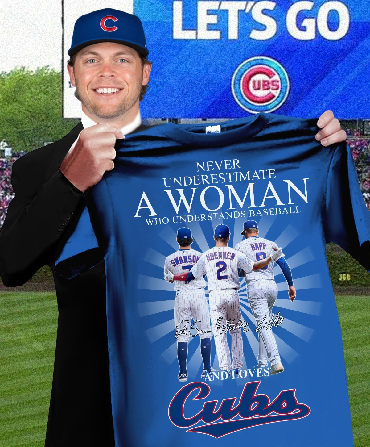 Never Underestimate Woman Loves Chicago Cubs T-Shirt Baseball Cubs Fan Gifts For Her