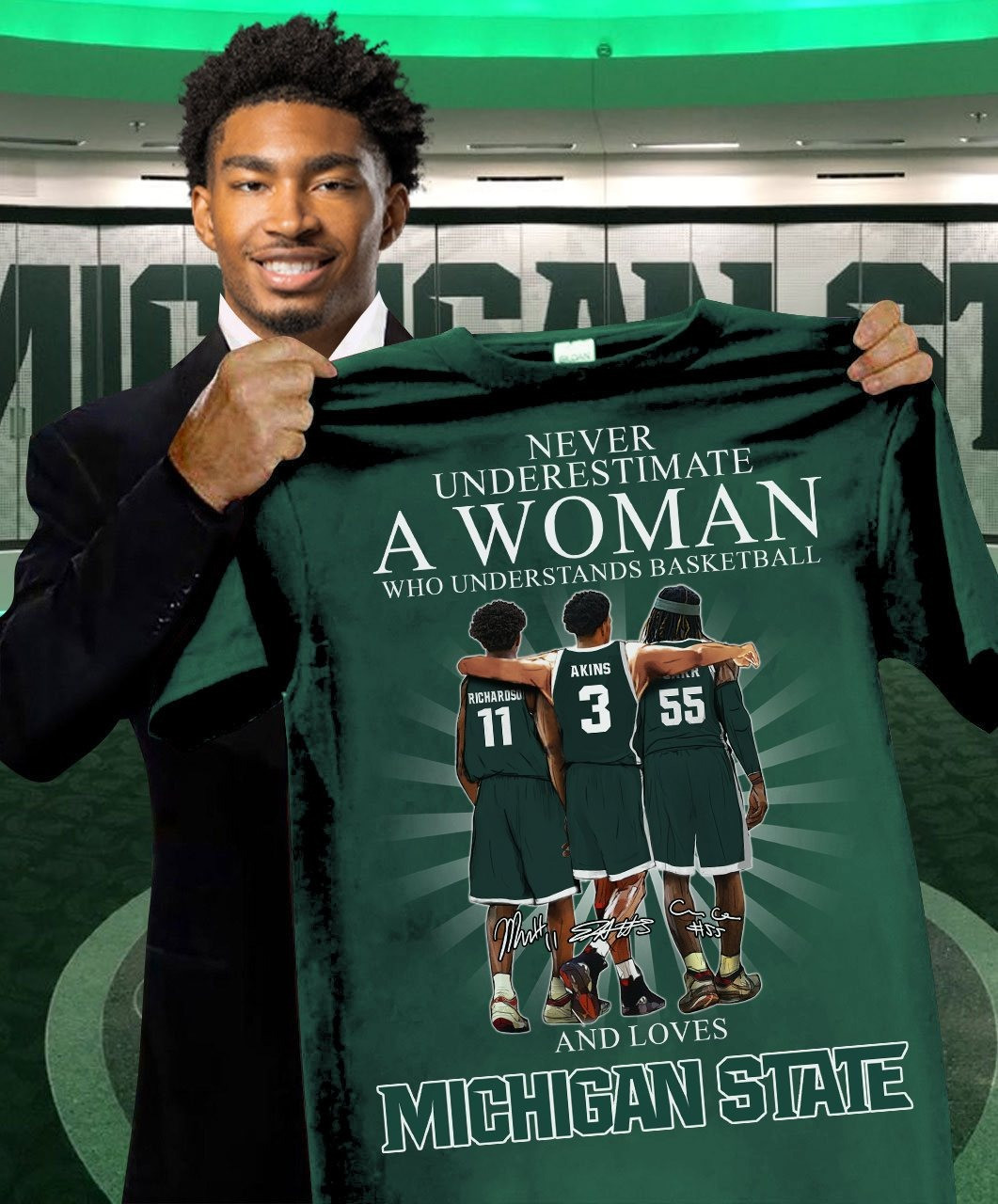 Never Underestimate Woman Who Loves Michigan State Shirt Basketball Spartans Gifts For Her