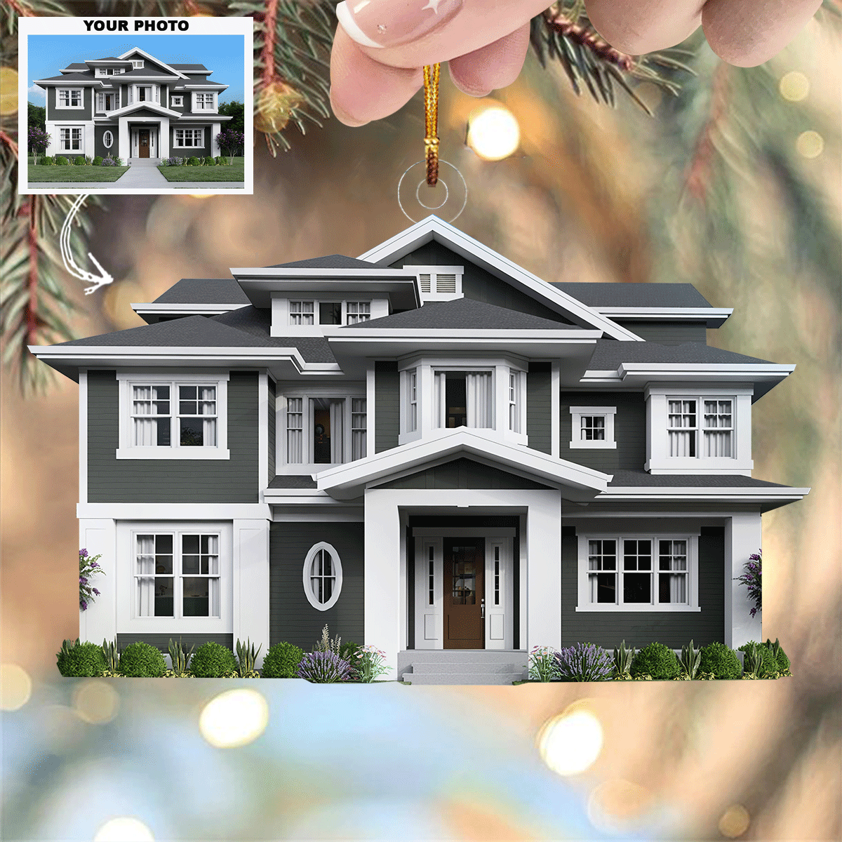 New Cozy Cottage Personalized Photo Mica Ornament Christmas Gift For Family Members