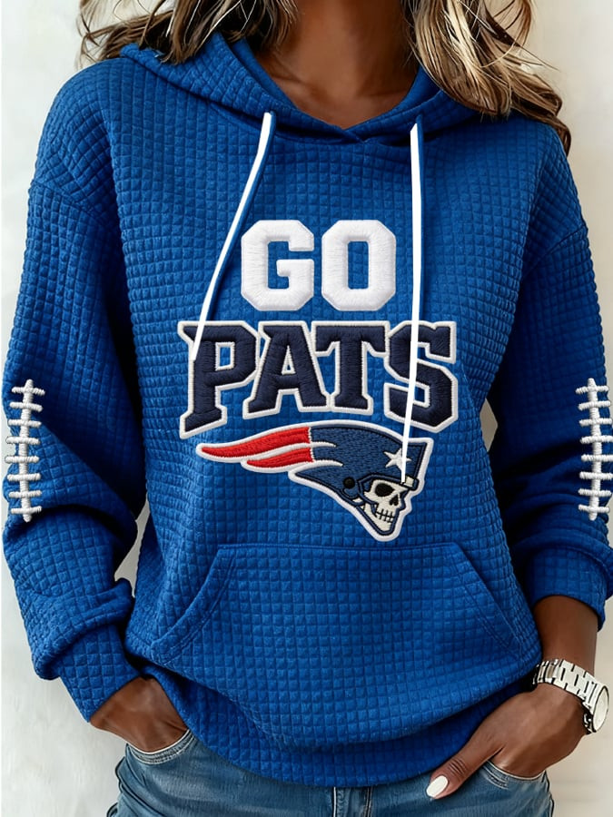 New England Football Go Pats Waffle Hoodie Forever NE Patriots Merch Game Day Clothing