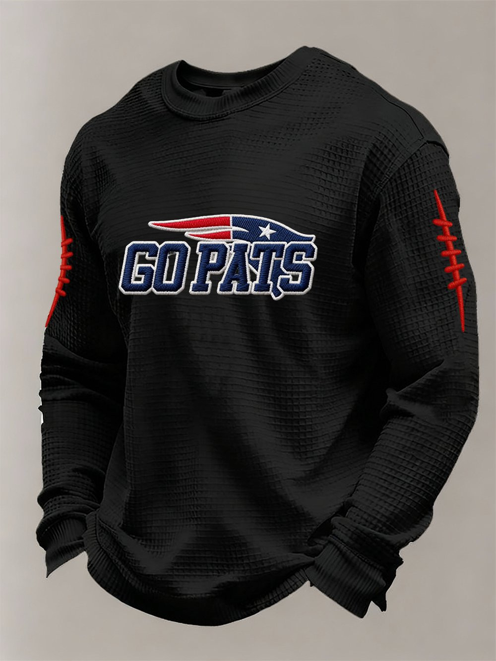 New England Football Go Pats Waffle Long Sleeve T-Shirt Pride NE Patriots Merch Black New England Football Go Pats Waffle Long Sleeve T-Shirt Pride NE Patriots Merch Black