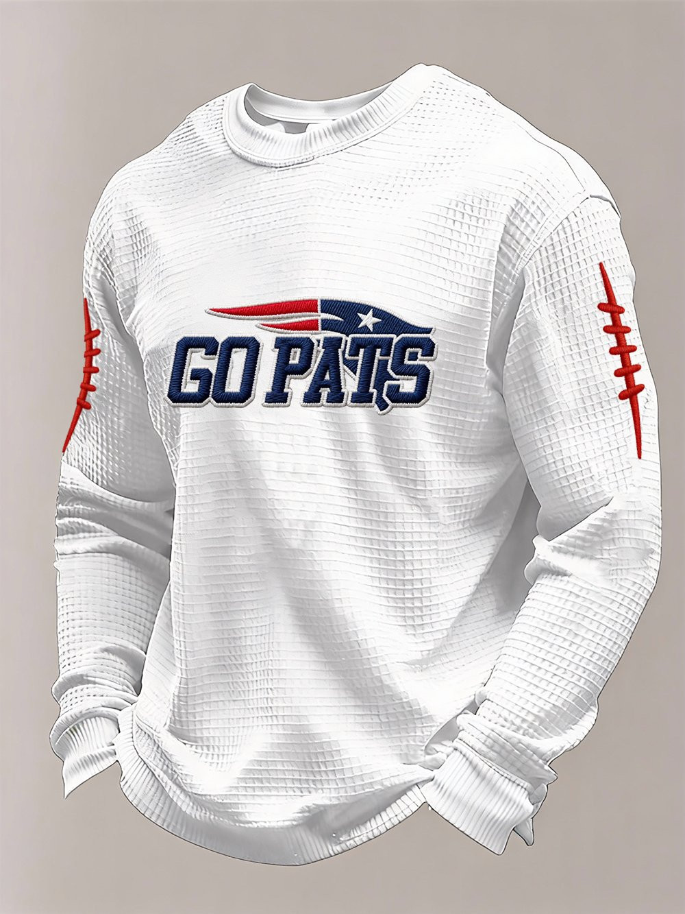 New England Football Go Pats Waffle Long Sleeve T-Shirt Pride NE Patriots Merch White