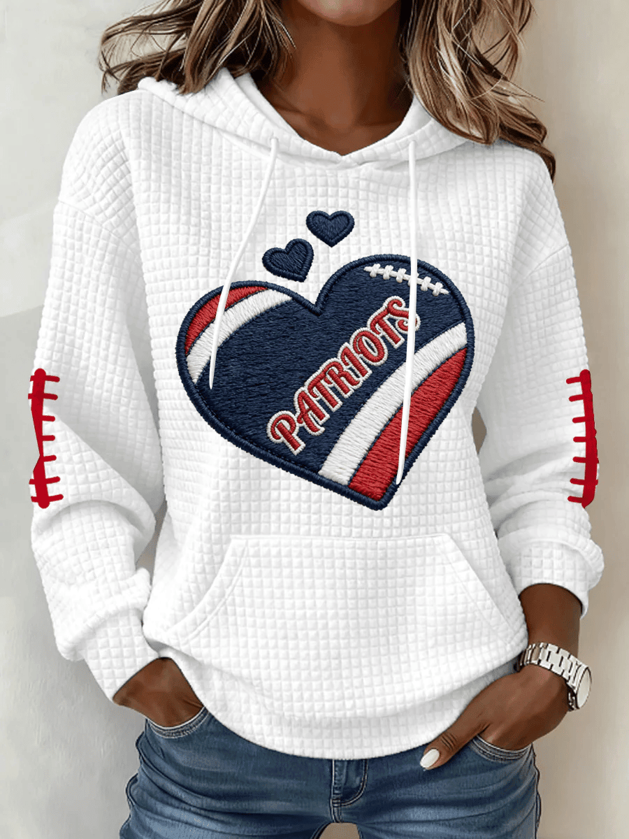 New England Football Heart Waffle Hoodie Patriots Merch NE Strong Game Day Hoodie White New England Football Heart Waffle Hoodie Patriots Merch NE Strong Game Day Hoodie White
