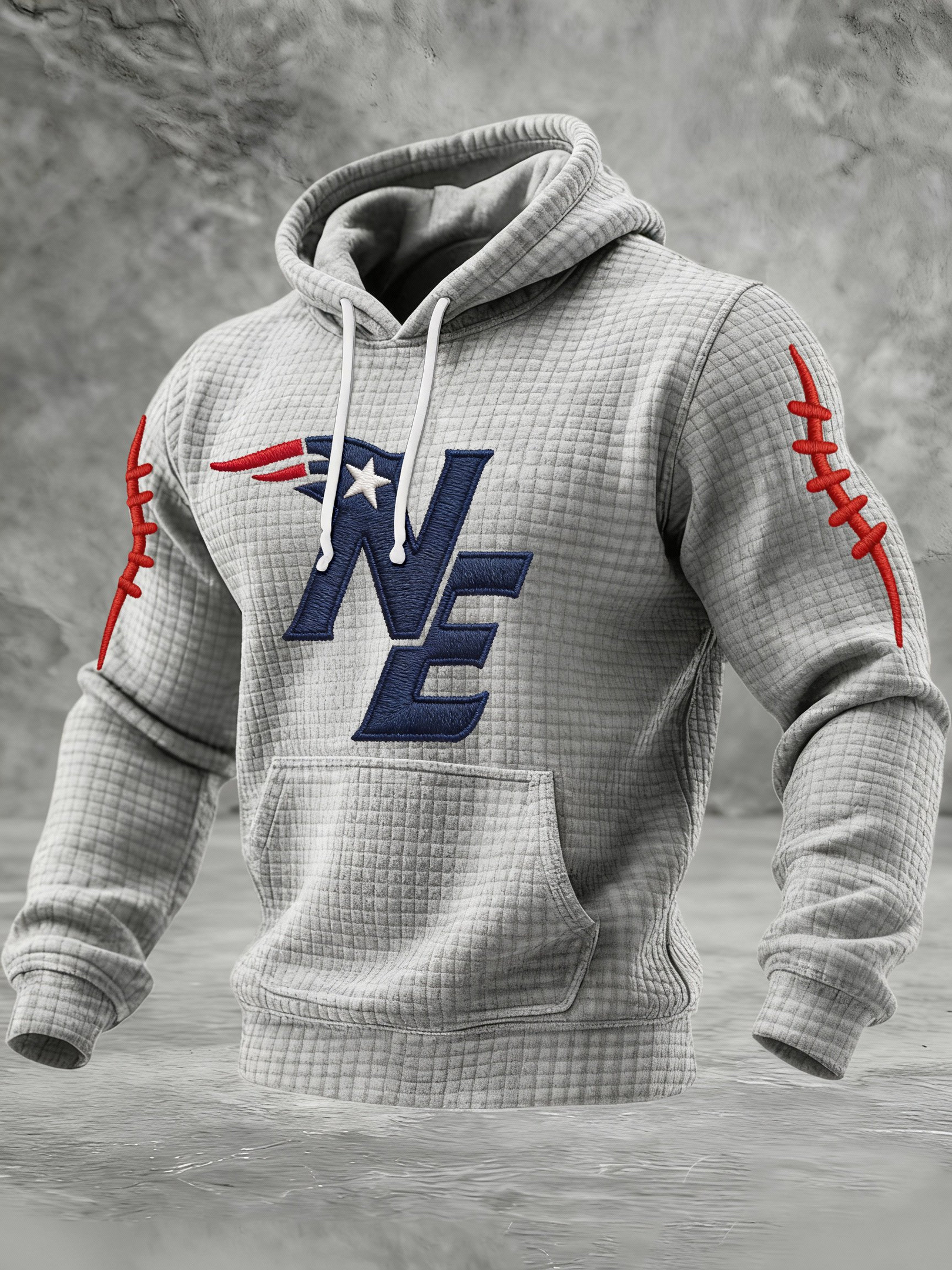 New England Football Hoodie Grey Game Day NE Clothing Football Gifts For Men