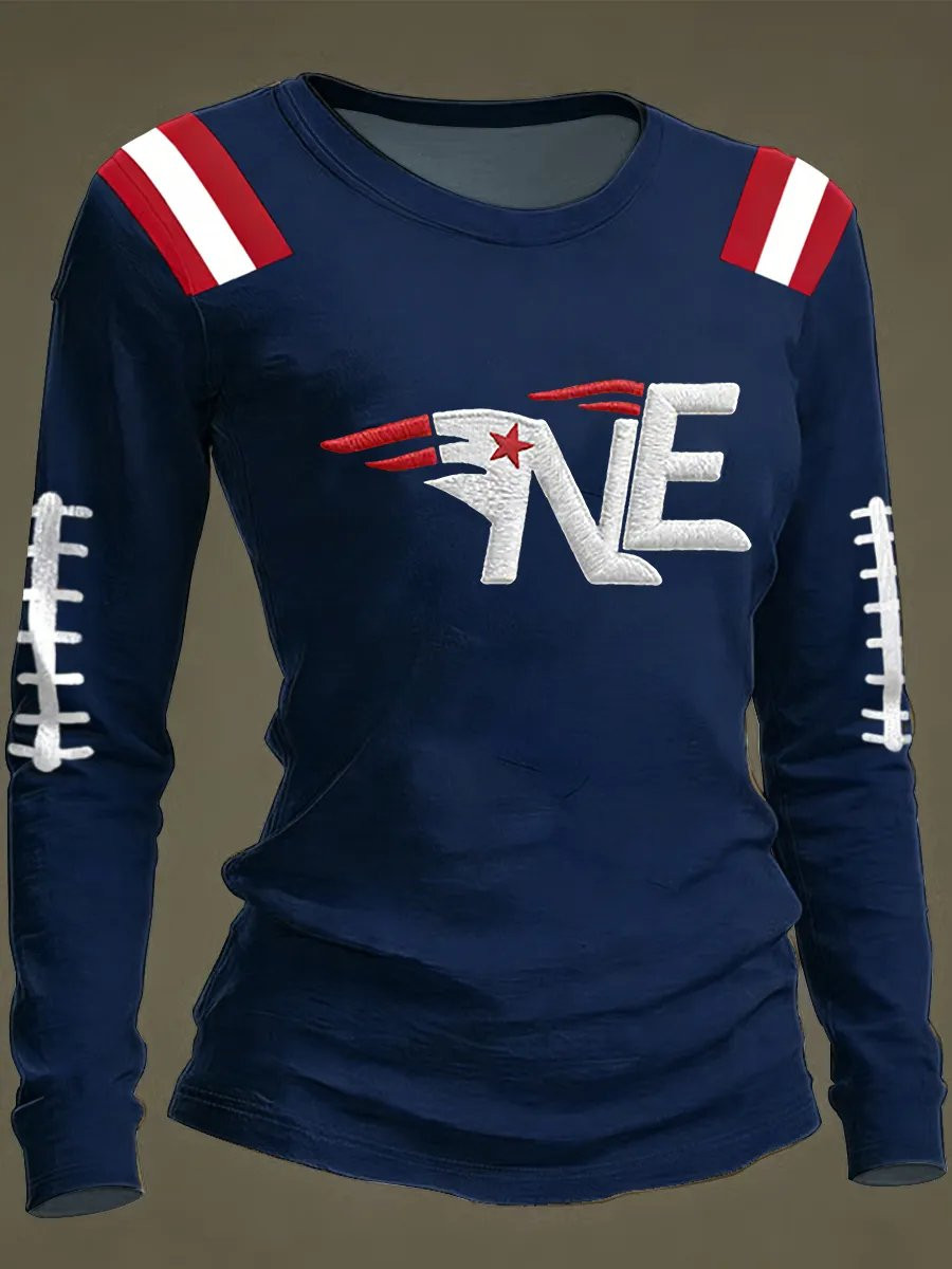 New England Football Long Sleeve Shirt Patriots Merch NE Strong Game Day Shirts Navy