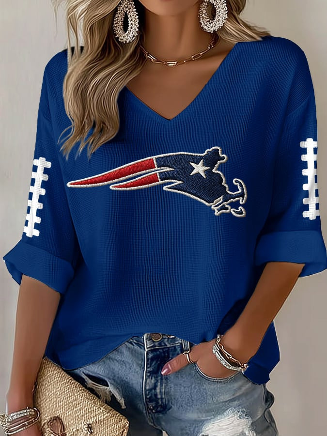 New England Football Long Sleeve V-Neck T-Shirt New England Pride Shirt Presents For Mom