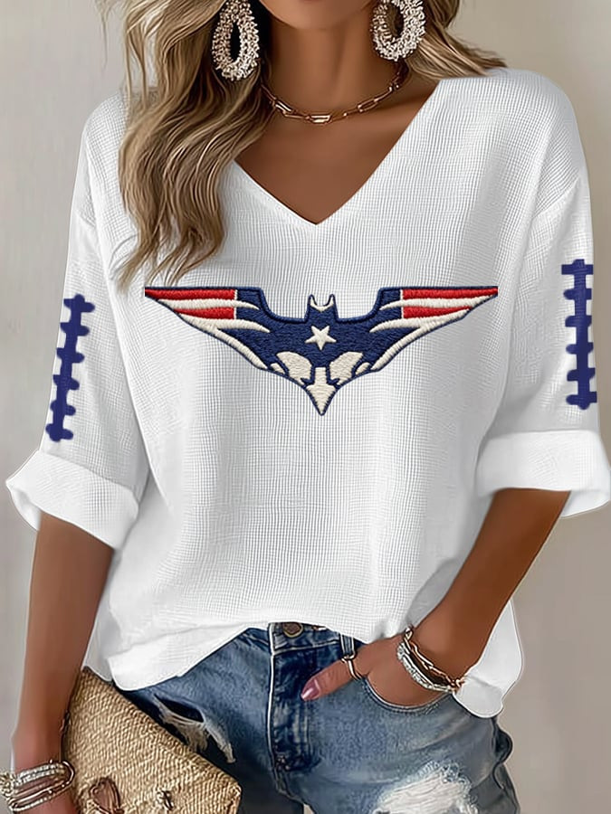 New England Football Long Sleeve V-Neck T-Shirt New England Strong NEP Shirt Patriots Merch White