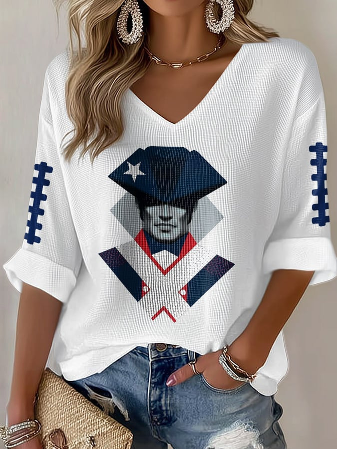 New England Football Long Sleeve V-Neck T-Shirt New England Strong Patriots Merch Women's