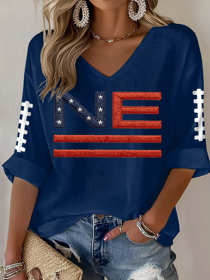 New England Football Long Sleeve V-Neck T-Shirt New England Strong Shirt Gift For Football Fan