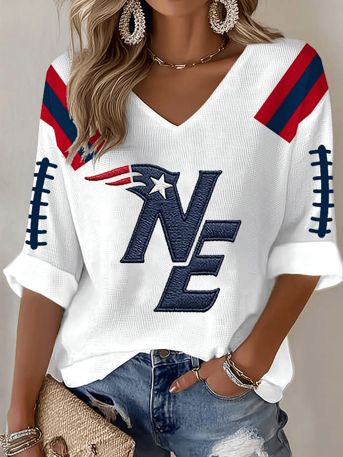New England Football Long Sleeve V-Neck T-Shirt Patriots Merch Forever NE Shirt Game Day Gifts