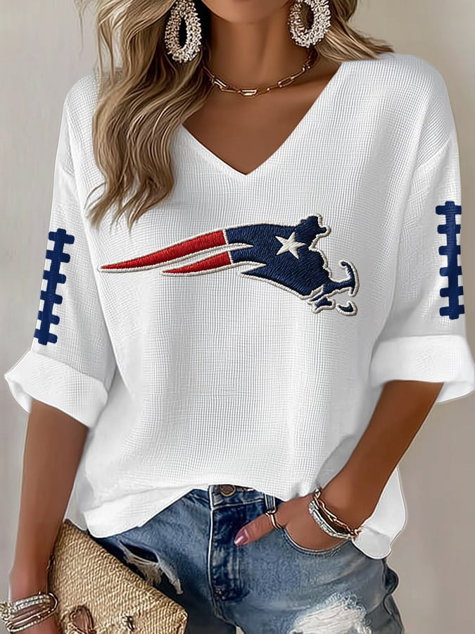 New England Football Long Sleeve V-Neck T-Shirt White New England Pride Shirt Presents For Wife New England Football Long Sleeve V-Neck T-Shirt White New England Pride Shirt Presents For Wife