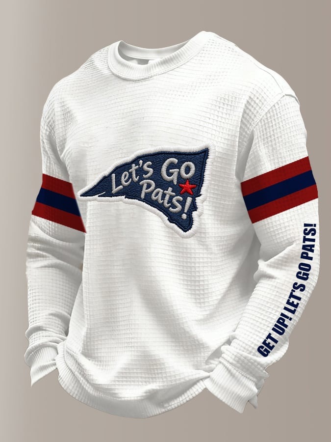 New England Football NE Long Sleeve T-Shirt Game Day Clothes Let's Go Pats Shirt White