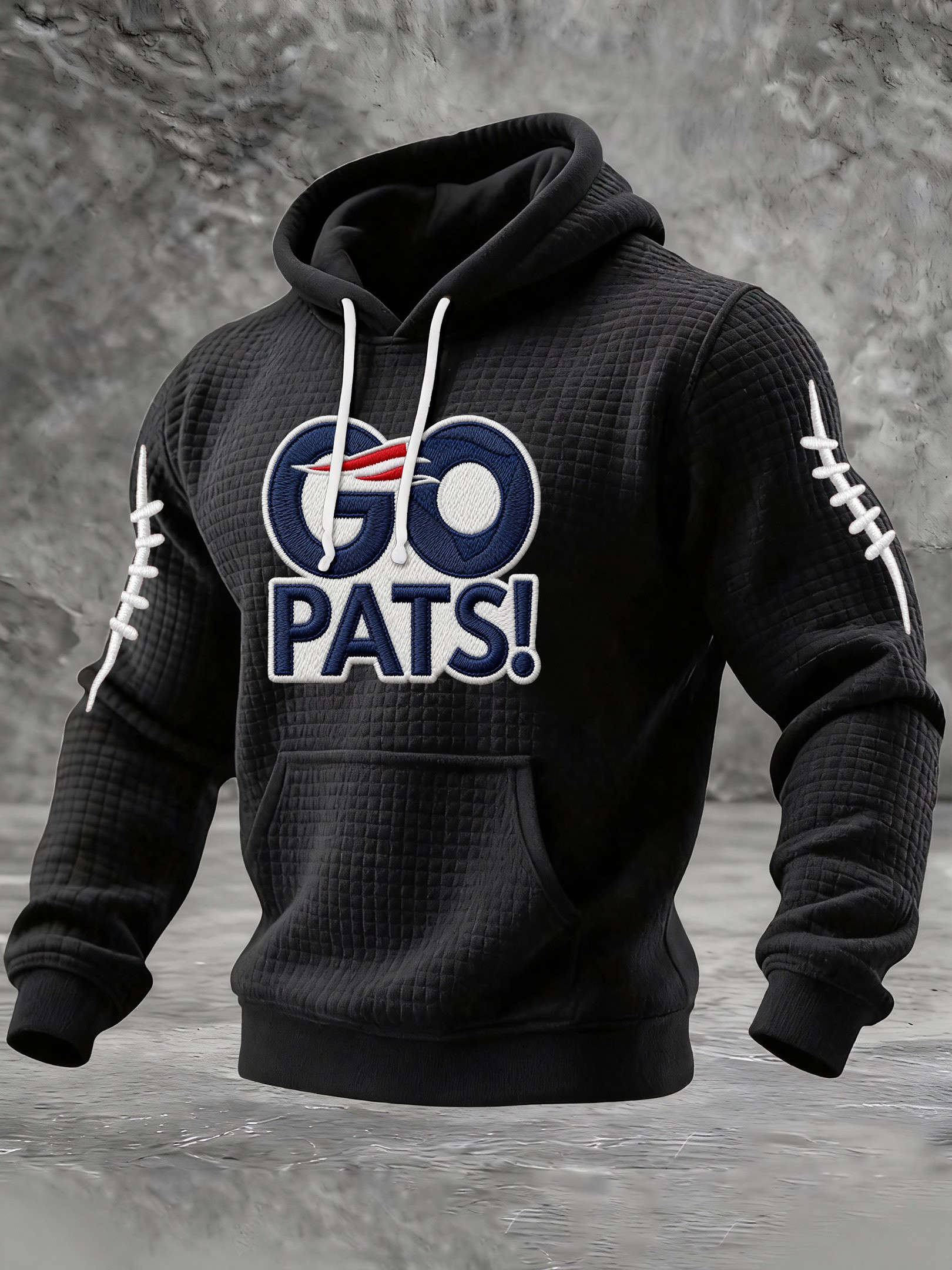 New England Football NE Waffle Hoodie Forever NE Patriots Merch Black Gifts For Game Day