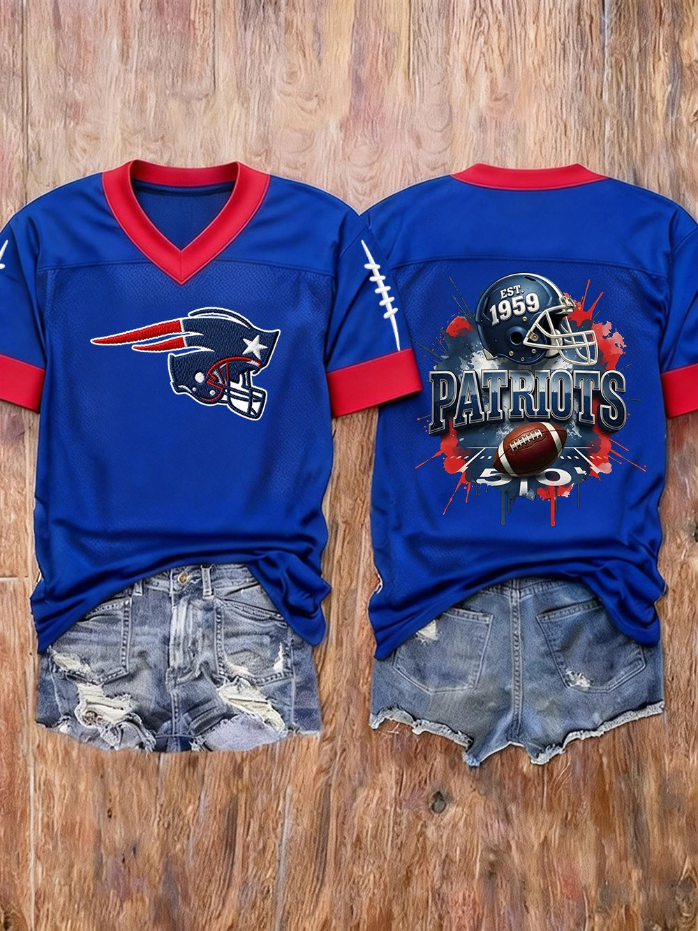 New England Football NEP Jersey NE Patriots Merch Women's Game Day Apparel Blue