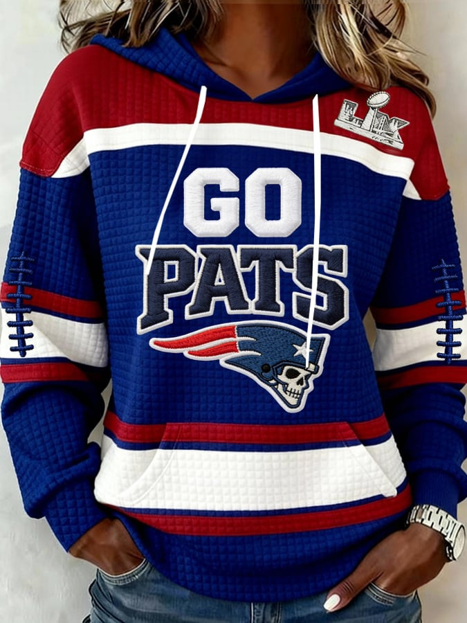 New England Football Super Bowl Waffle Hoodie Forever NE Patriots Merch Go Pats Game Day Hoodie