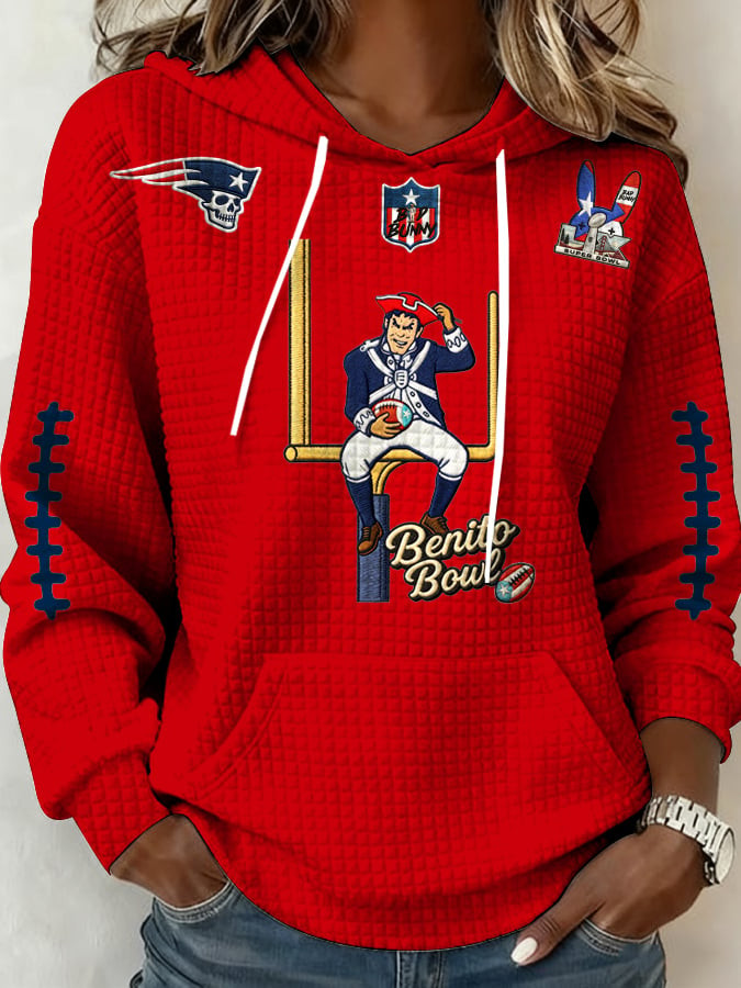 New England Football Super Bowl Waffle Hoodie NE Patriots Merch Game Day Gifts For Women's
