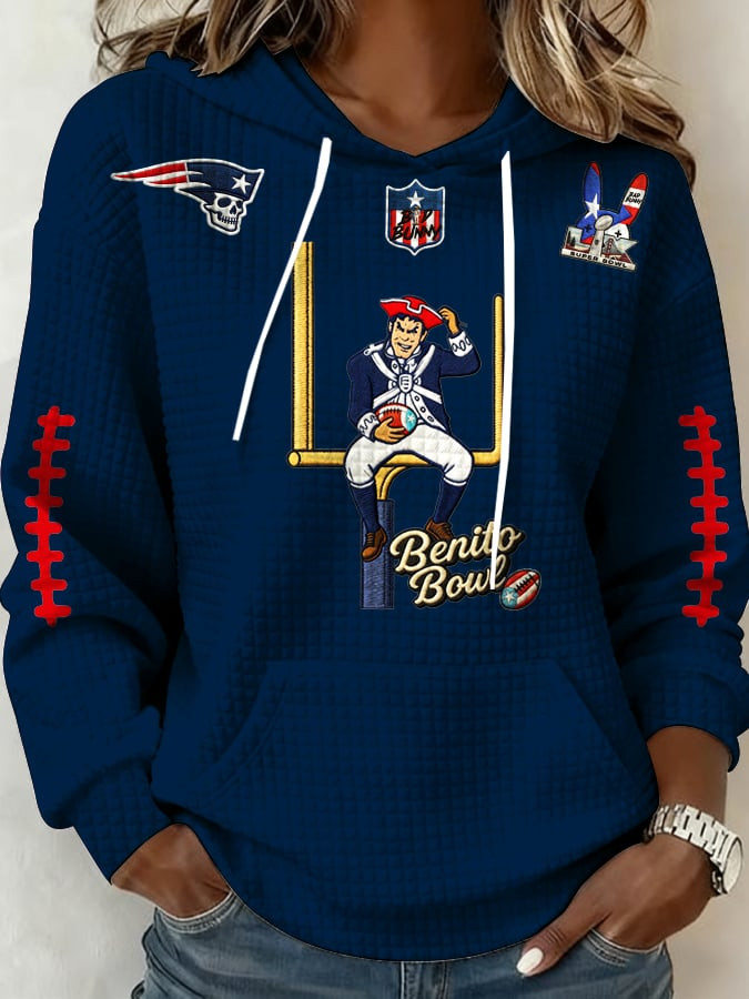 New England Football Super Bowl Waffle Hoodie NE Patriots Merch NEP Game Day Hoodie Fan Gifts