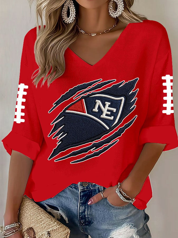 New England Football V-Neck T-Shirt Game Day Patriots Merch NEP Shirt Fan Clothing Red New England Football V-Neck T-Shirt Game Day Patriots Merch NEP Shirt Fan Clothing Red