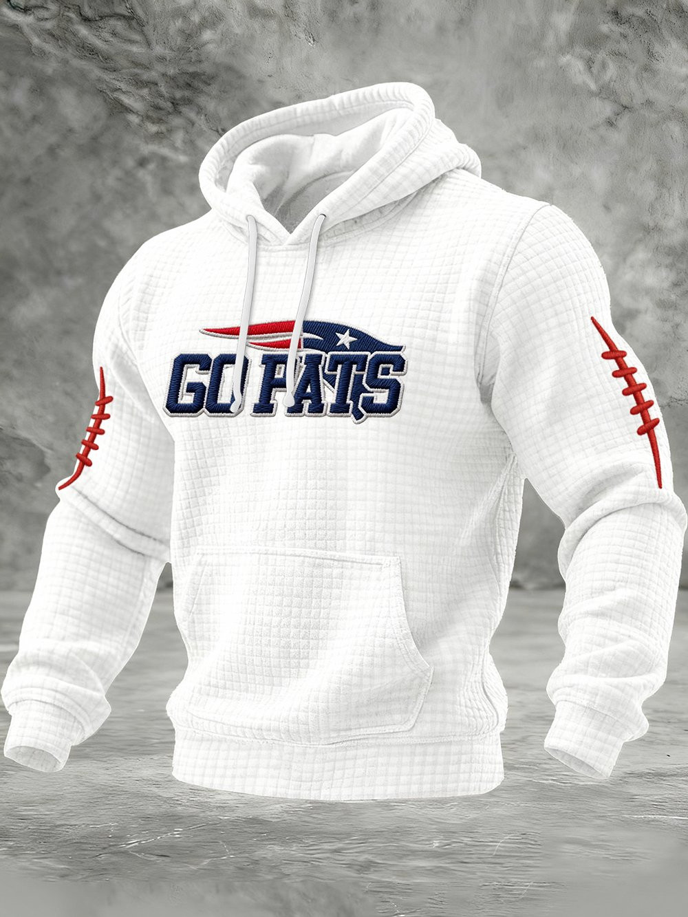 New England Football Waffle Hoodie Forever NE Patriots Merch Game Day Go Pats Hoodie