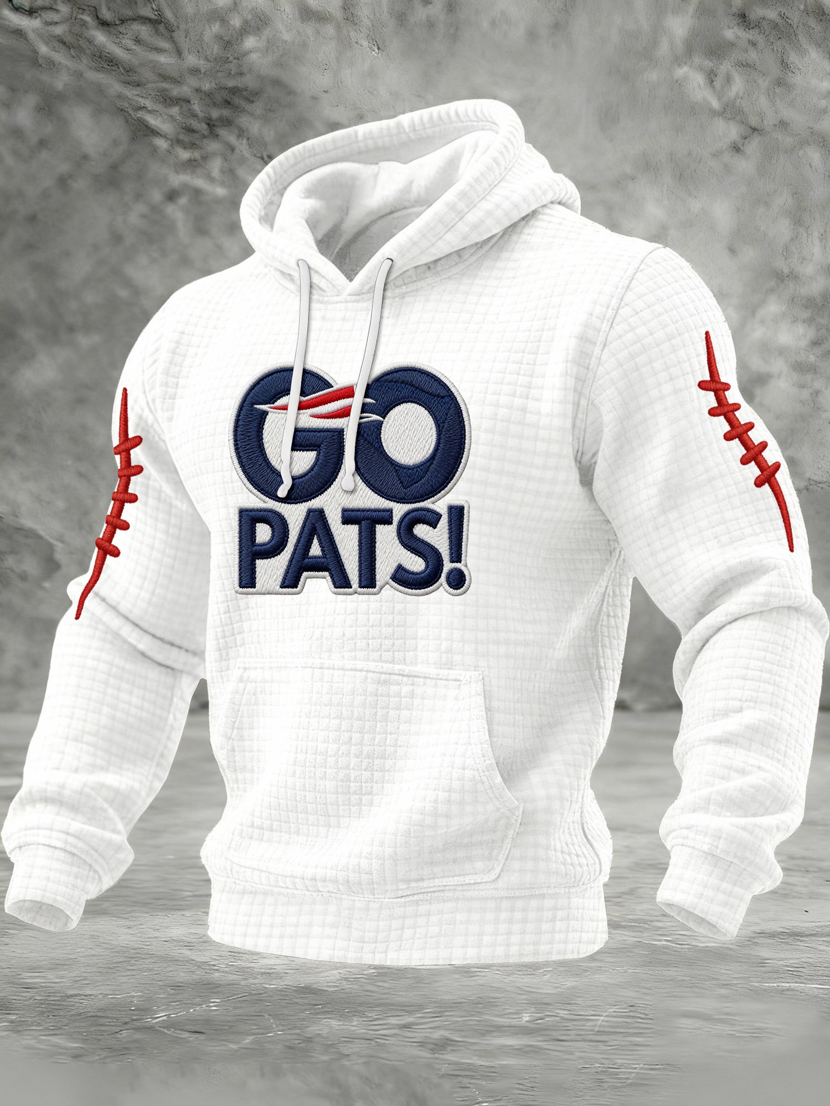 New England Football Waffle Hoodie Forever NE Patriots Merch Go Pats Hoodie White