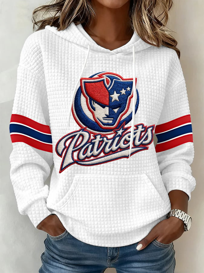 New England Football Waffle Hoodie Forever NE Patriots Merch White Game Day Gifts For Her