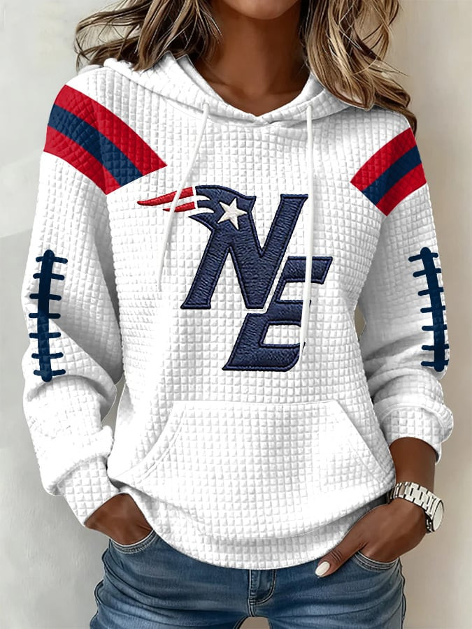 New England Football Waffle Hoodie Patriots Merch NE Strong Game Day Hoodie White