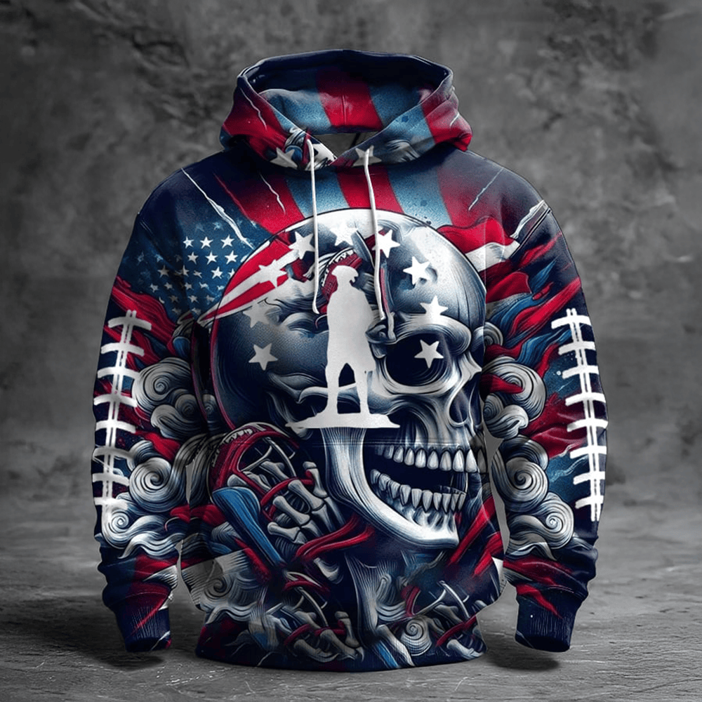 New England Patriots Football Hoodie Skeleton Art Patriotic Boston Hooded Sweatshirt