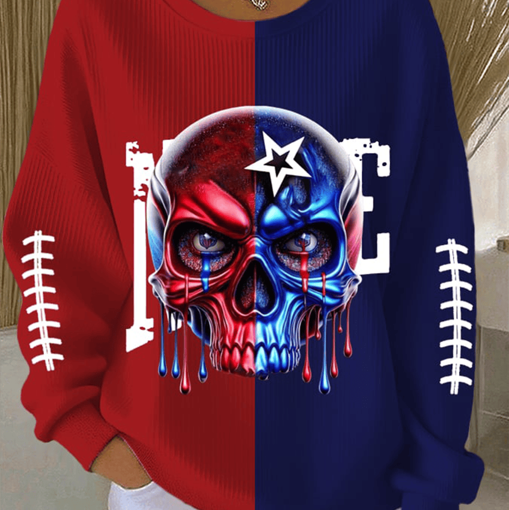 New England Patriots Football Sweatshirt Patriots Skull Art New England Patriots Clothing Line
