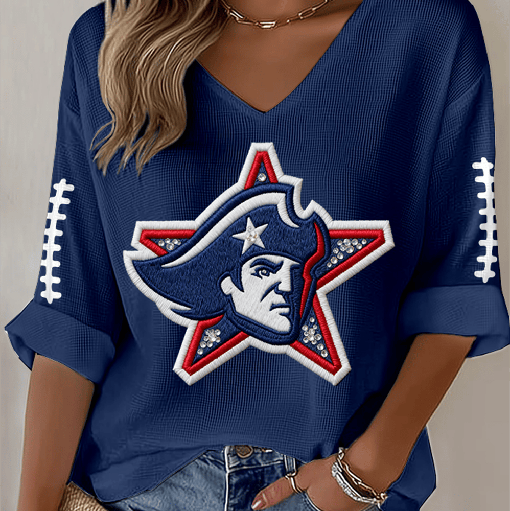 New England Patriots Football V-Neck Long Sleeve Shirt Football Clothing Gift For Women