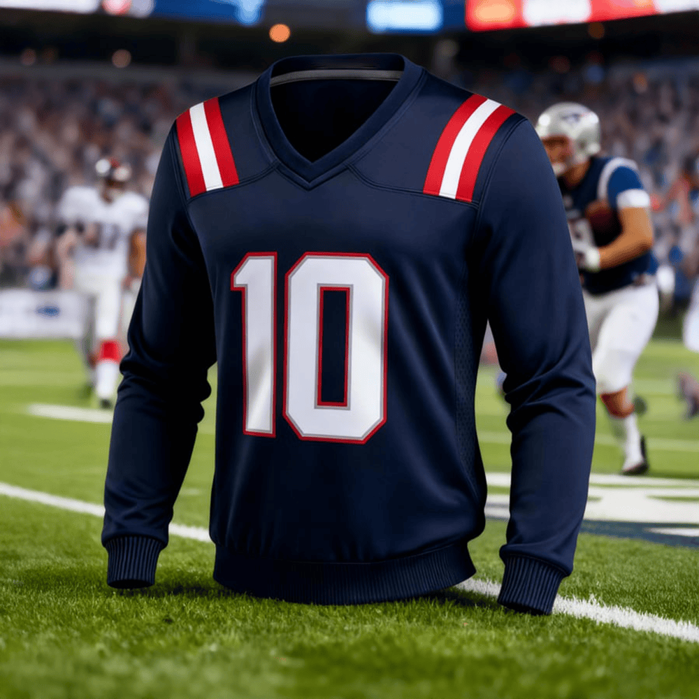New England Patriots Football V-Neck Long Sleeve Shirt Football Merch Game Day Clothing