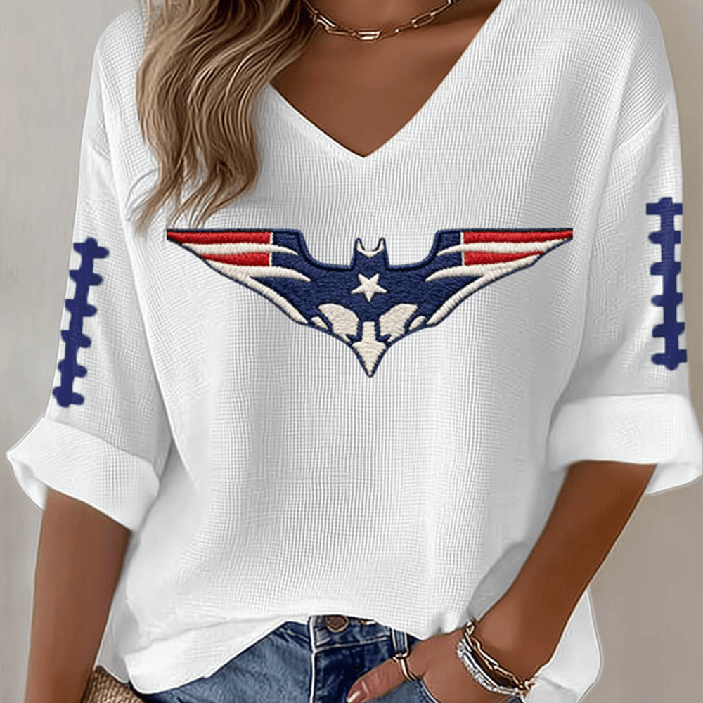 New England Patriots Football V-Neck Long Sleeve Shirt Game Day Clothing Football Fan Gear