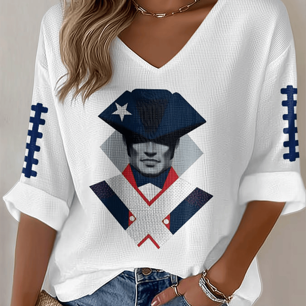 New England Patriots Football V-Neck Long Sleeve Shirt Game Day Football Merch Best Fan Gear