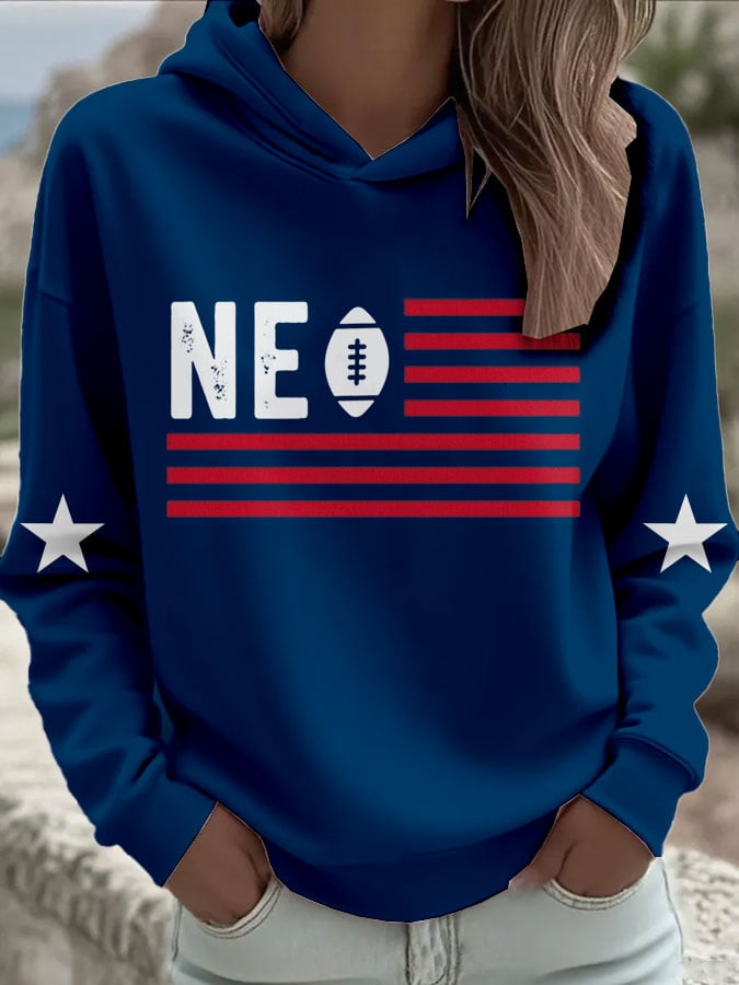 New England Patriots Merch American Flag Football Hoodie Game Day Hooded Sweatshirt