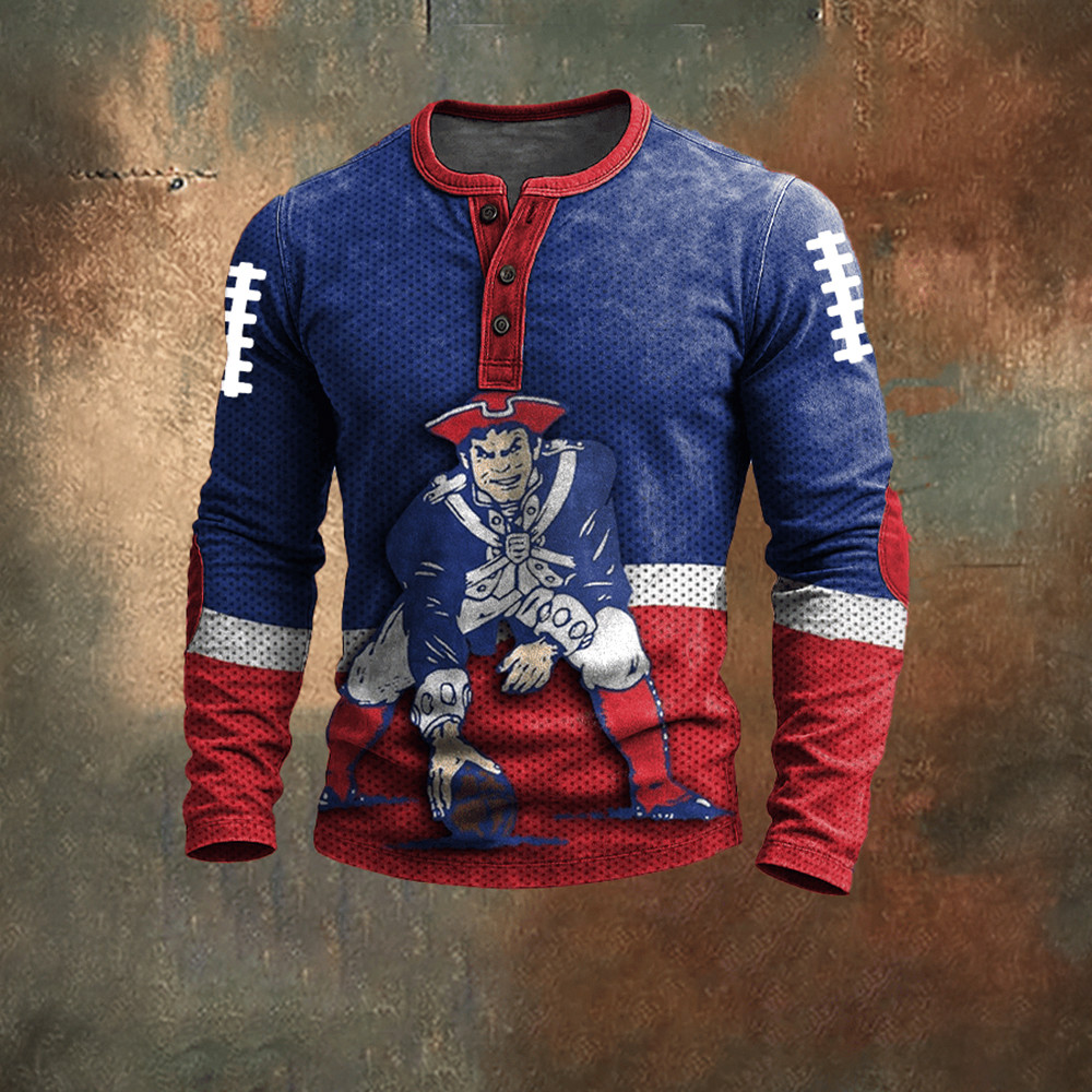 New England Patriots Merch Football Button Long Sleeve Shirt Pat Apparel Football Gifts