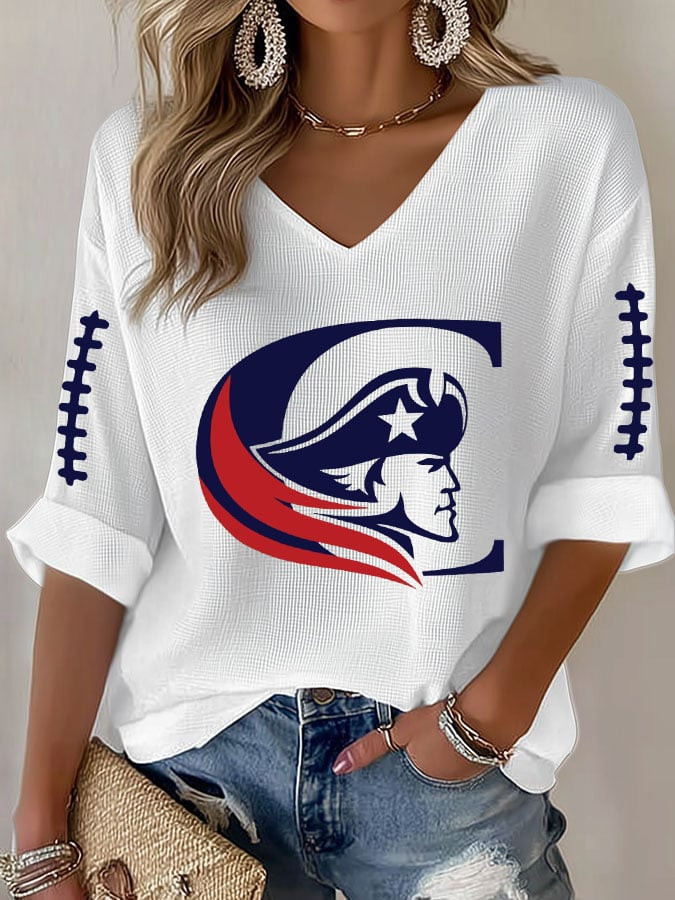 New England Patriots Merch Football V-Neck Long Sleeve New England Patriots Apparel Gifts