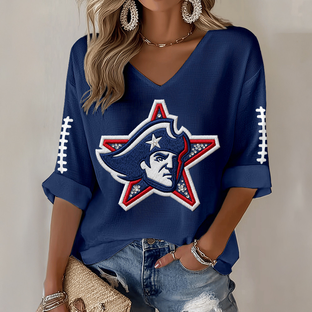 New England Patriots Merch Football V-Neck Long Sleeve Patriots Apparel Gifts For Fans
