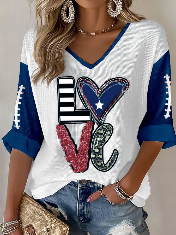 New England Patriots Merch Love V-Neck Long Sleeve Shirt Football Apparel Gifts For Pats Nation